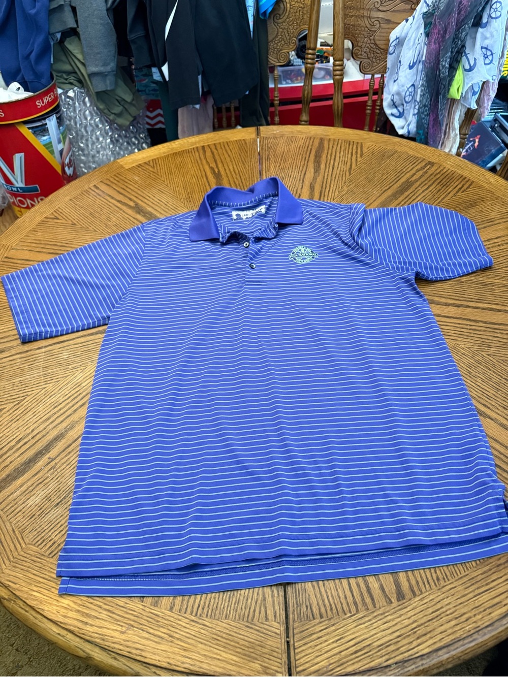 Donald Ross Men's Purple Striped Polo with Contrast Collar